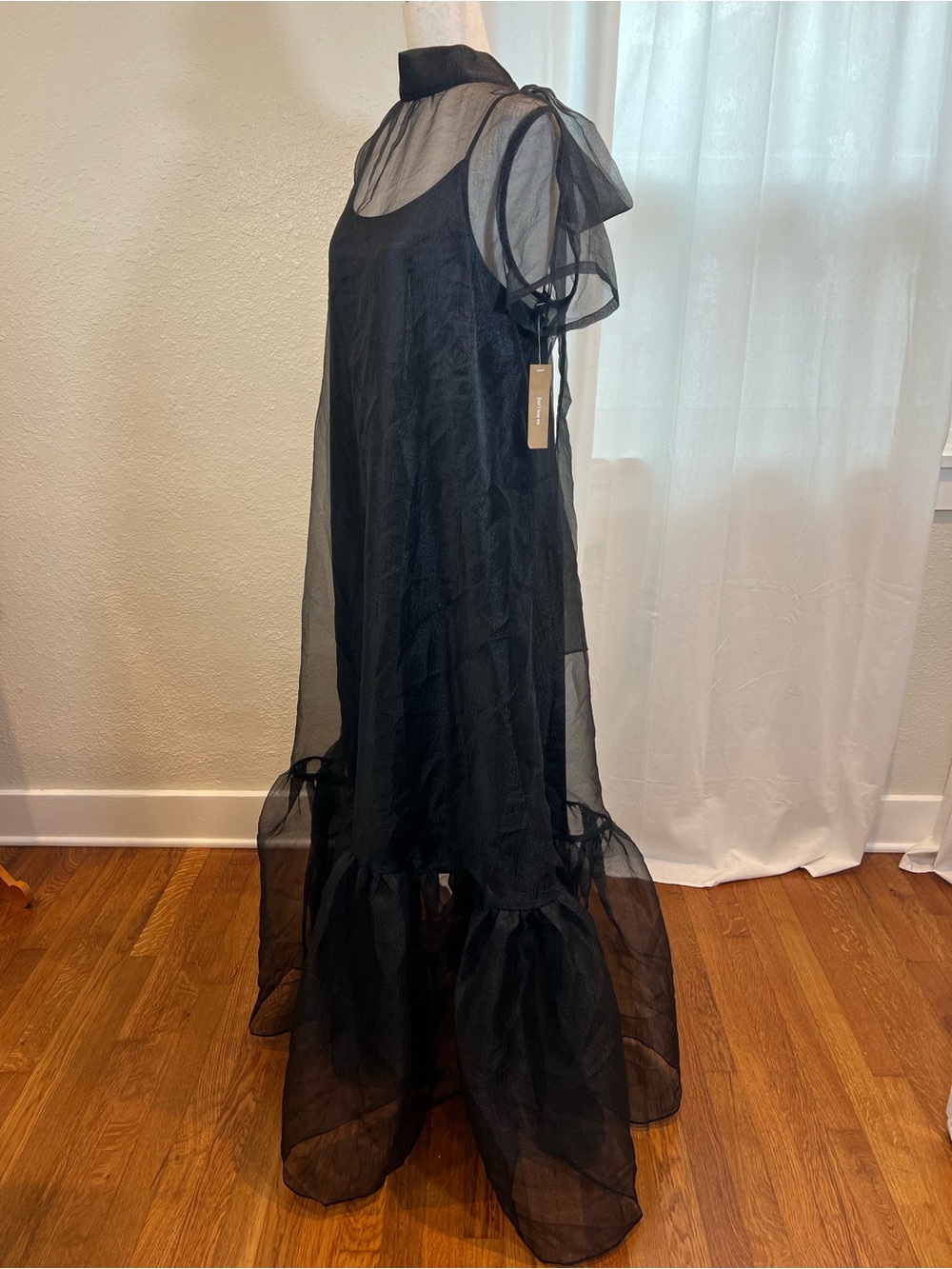 Caara Melody Black Sheer Ruffle-Hem Maxi Dress. Size XS. NWT - Picture 3 of 16